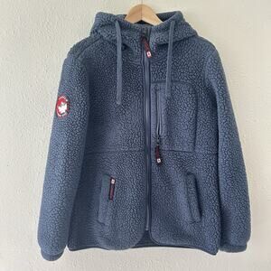 Canada Weather Gear Men’s Sherpa Full Zip Up Hooded Jacket Size Medium Blue